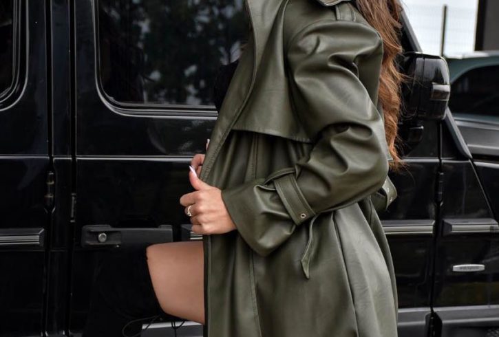 Trench Dama Din Piele Verde - Livrare in UK