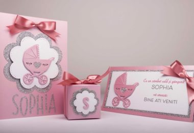 Set botez cu invitatie, plic pentru dar si cutie marturie
